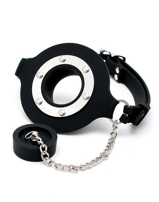 Rimba Latex Play Mundknebel mit Öffnung und Stopper Schwarz