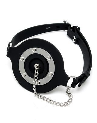 Rimba Latex Play Mundknebel mit Öffnung und Stopper Schwarz