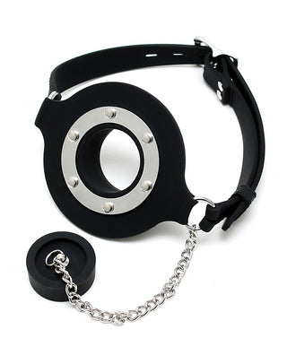 Rimba Latex Play Mundknebel mit Öffnung und Stopper Schwarz