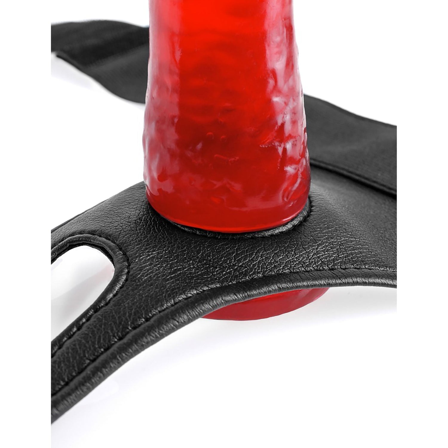 crotchless harness strap on loch roter dildo von hinten