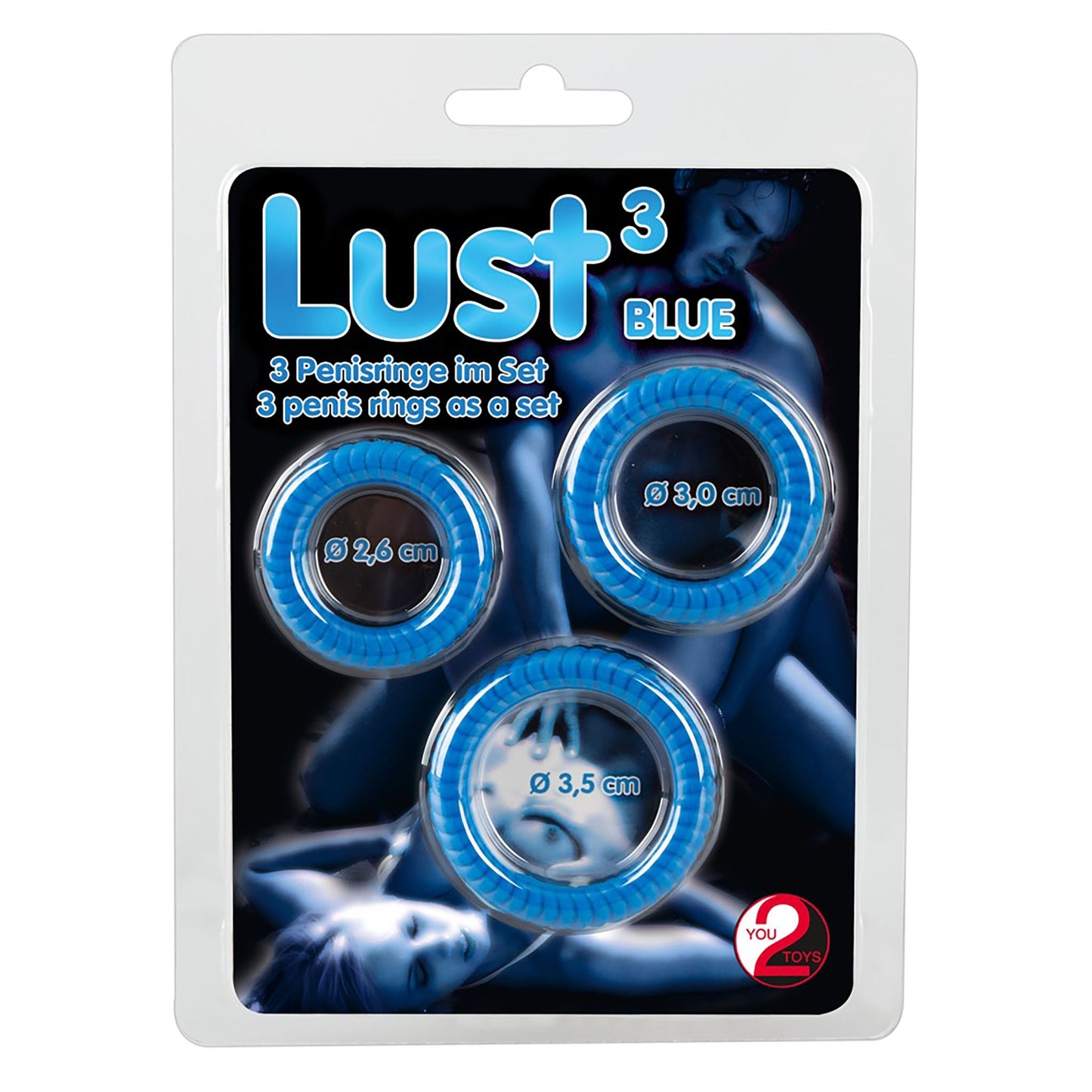 Lust 3 Penisringe, Penis ring set blau in Verpackung