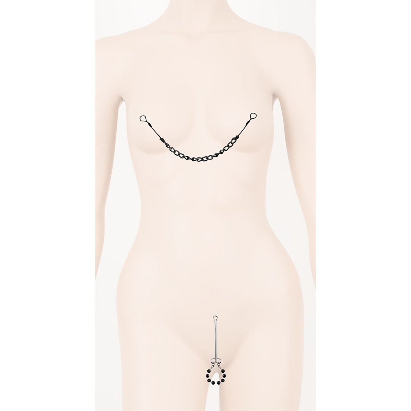 Nipple and Clit Jewelry Intimschmuck - Nippelkette und Klitorisspange an einer Puppe