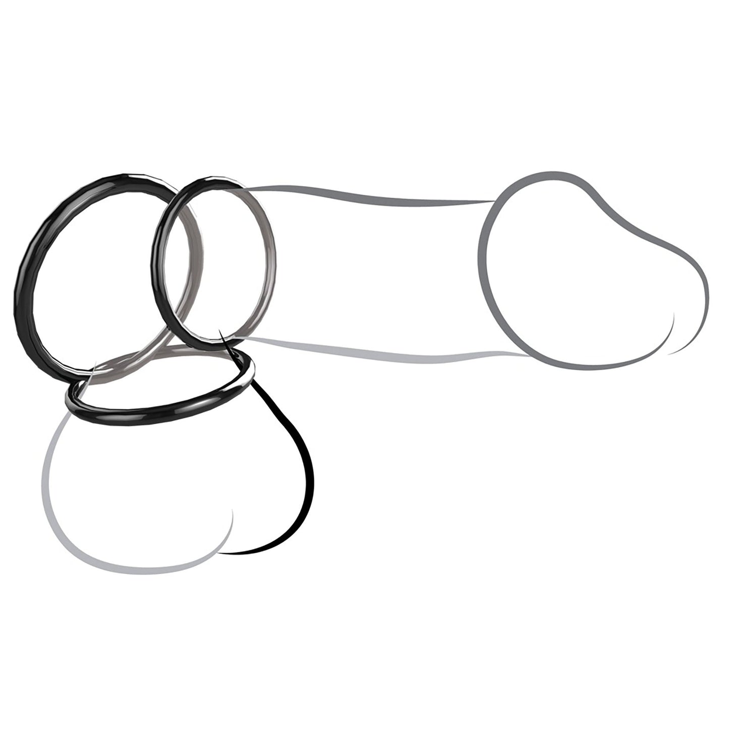 Silicone 3 Ring Stamina Set, schwarze Penisringe aus Silikon getragen