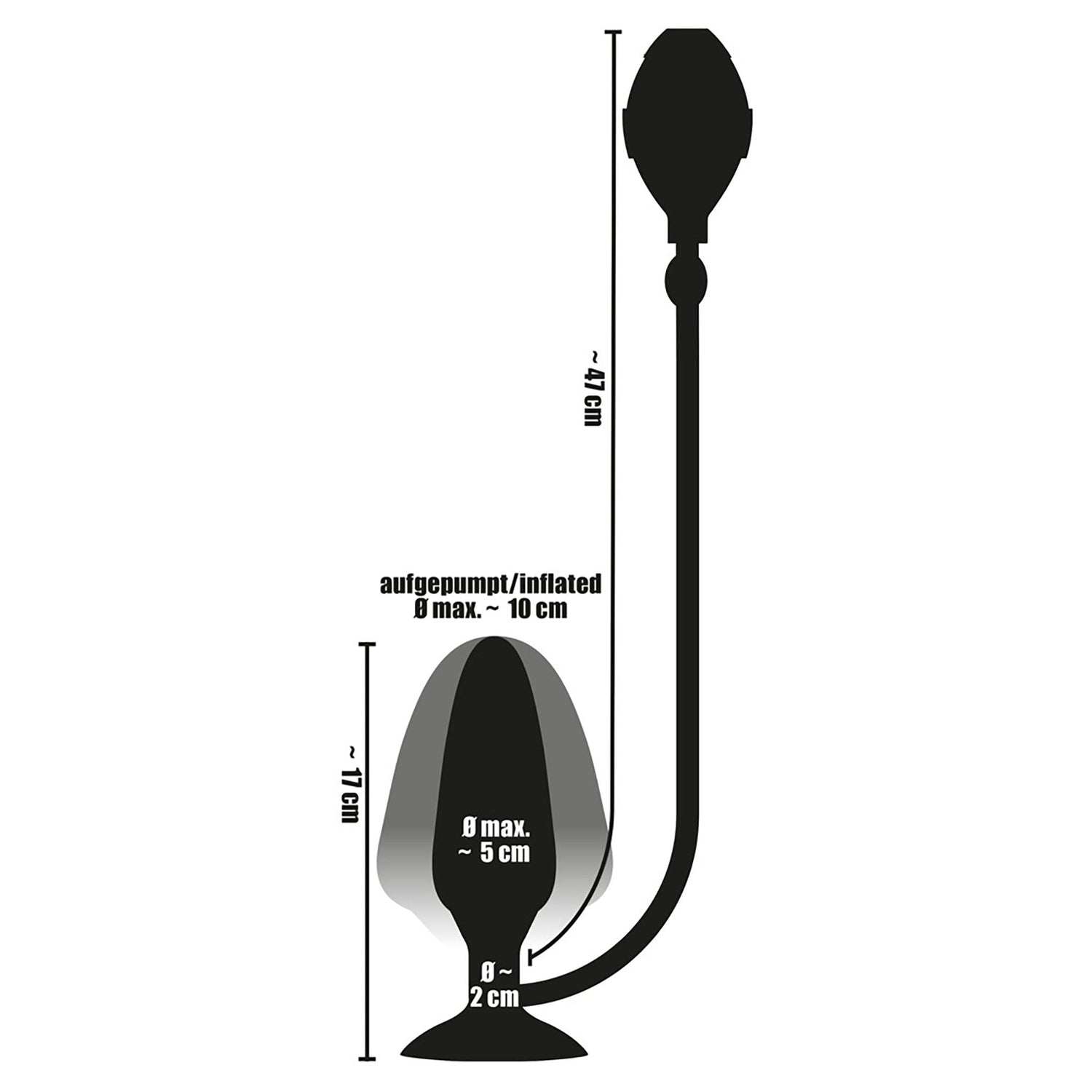 True Black Inflatable Butt Plug, aufblasbarer Analplug in schwarz mit Ballpumpe aufgepumpt