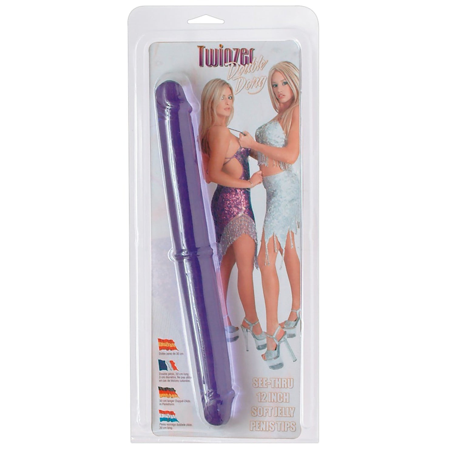Twinzer Double Dong, lila Doppel-Dildo in Verpackung