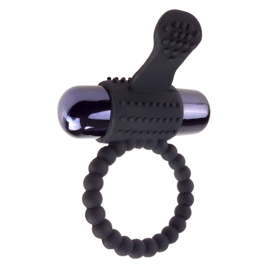 Vibrating Silicone Super Ring, Penisring in schwarz mit Vibrobullet